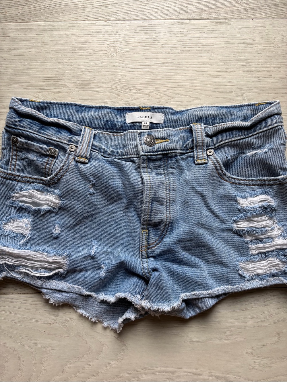 Talula Light Wash Distressed Denim Cutoff Shorts